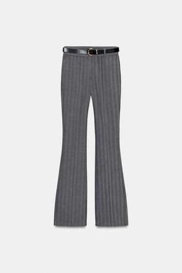 Zara HERRINGBONE FLARE LEGGINGS WITH BELT - Gray - Image 0