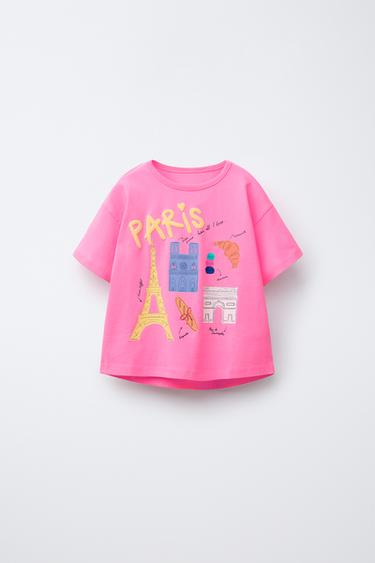 CAMISETA ESTAMPADO CIUDADES - Rojo fuerte de Zara - Imagen 0