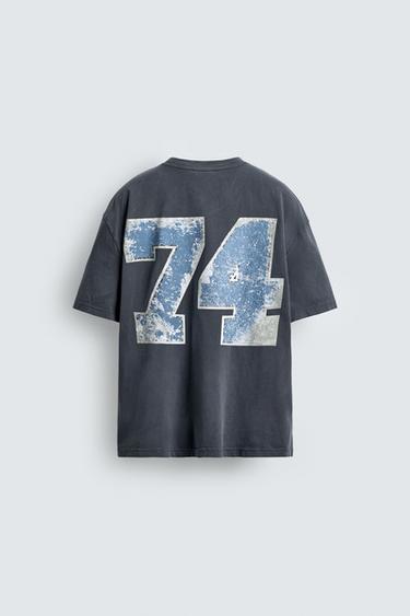 T-SHIRT IMPRIMÉ DÉLAVÉ - Bleu délavé de Zara - Image 8
