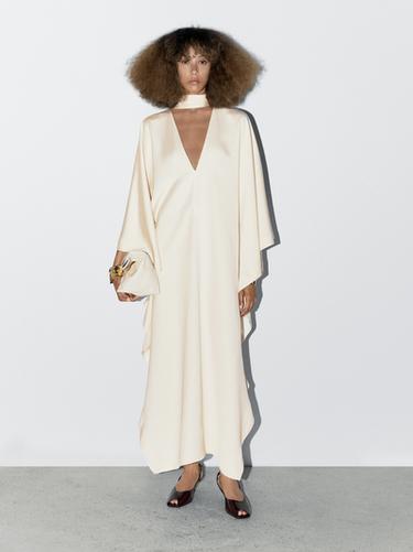Zara Long satin tunic dress - STUDIO - Ecru - Image 0