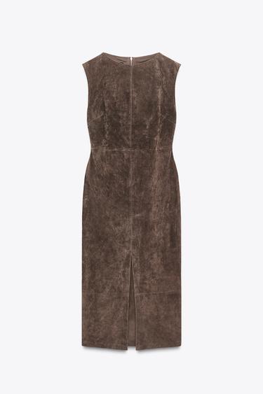 100% LEATHER MIDI DRESS - Khaki by Zara - Image 5