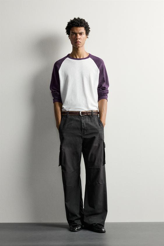 PANTALÓN CARGO RELAXED FIT EFECTO SALPICADURAS - Negro / Arena de Zara - Imagen 0