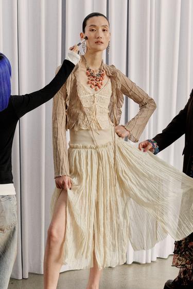 Zara 拼接中長版洋裝 - 嫩粉色