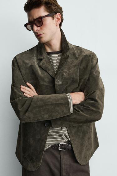 BLAZER EN CUIR ET DAIM - Kaki de Zara - Image 5