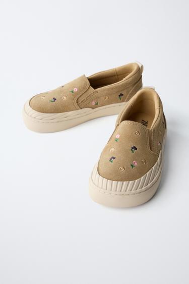 LEATHER FLORAL PLIMSOLLS - Sand Brown by Zara - Image 2
