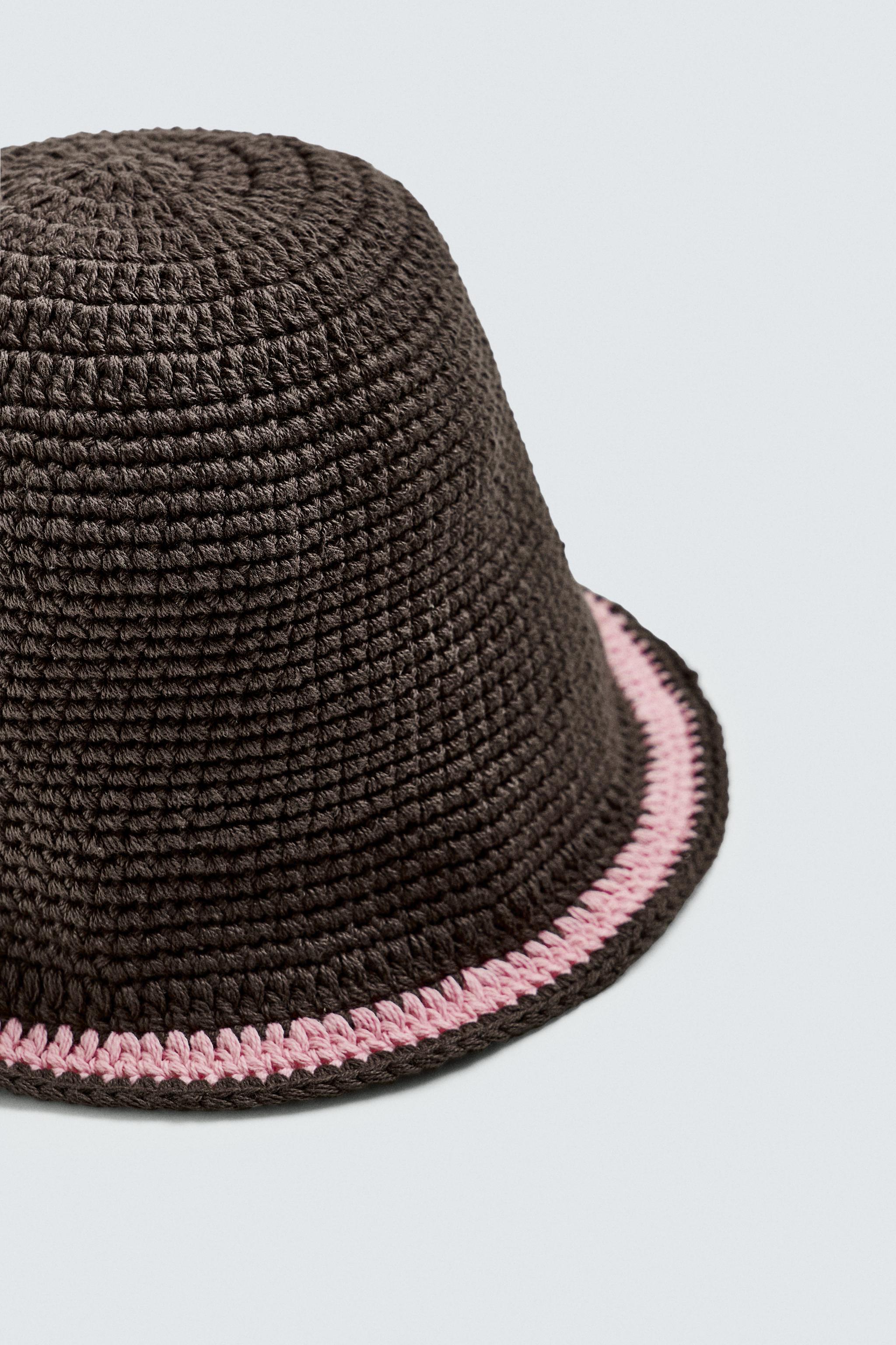 Zara Crochet band bucket hat , brown pink Brown and pink crochet bucket hat (Zara) only worn... | Depop main image 2