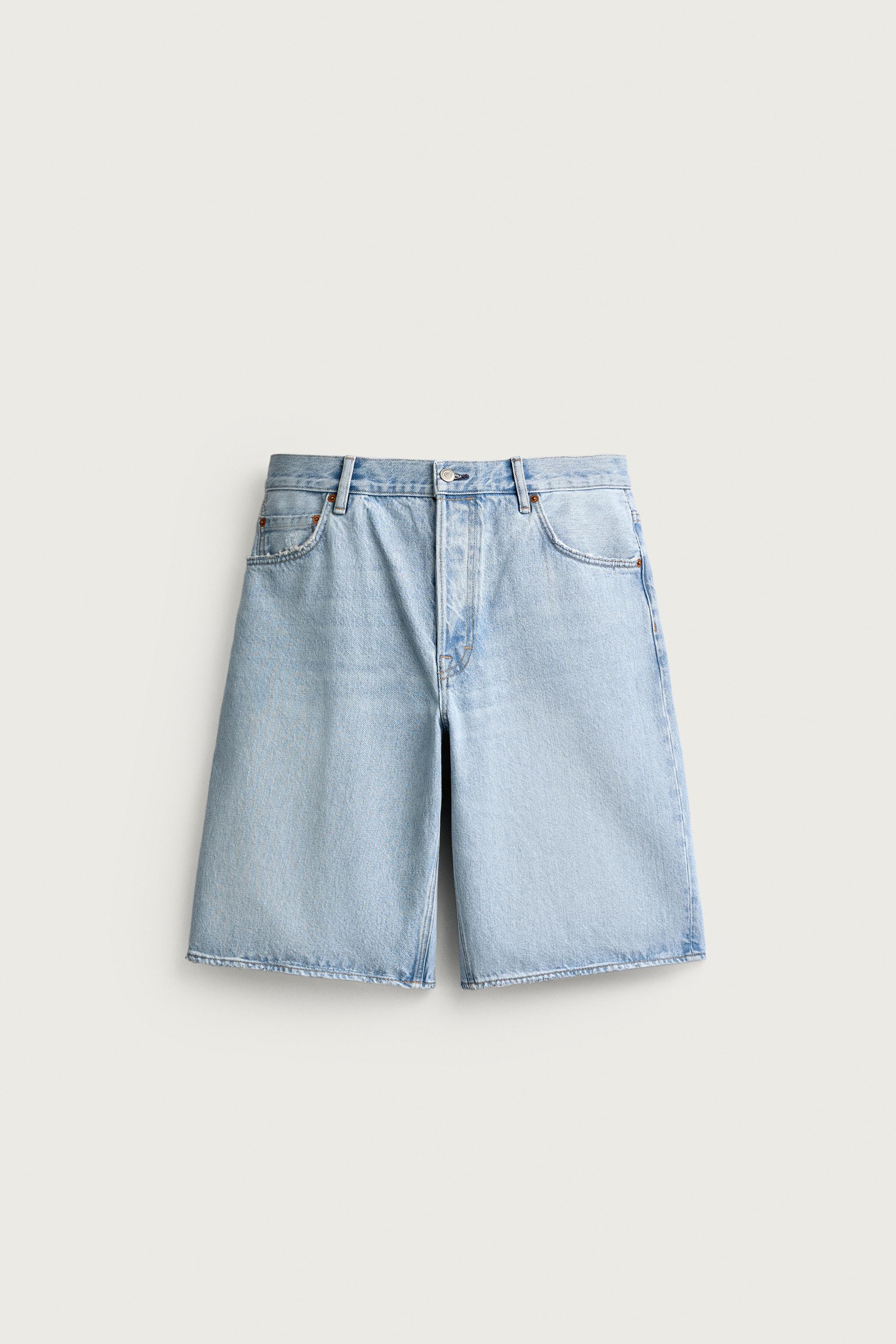 LOOSE FIT DENIM SHORTS — Light blue