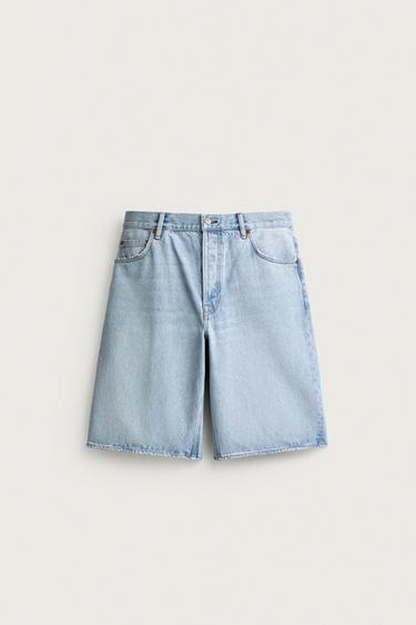 LOOSE FIT DENIM BERMUDA SHORTS - Light blue by Zara