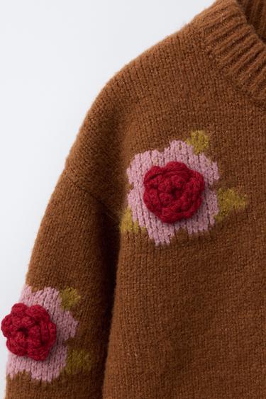 KNIT JUMPER WITH FLORAL APPLIQUÉS - Caramel by Zara - Image 2