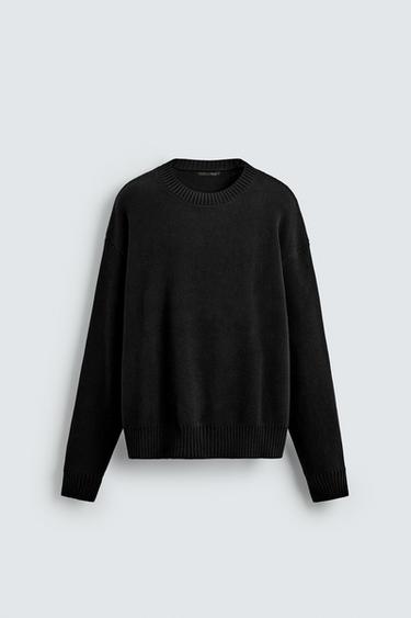 COTTON TEXTURE SWEATER - Black by Zara