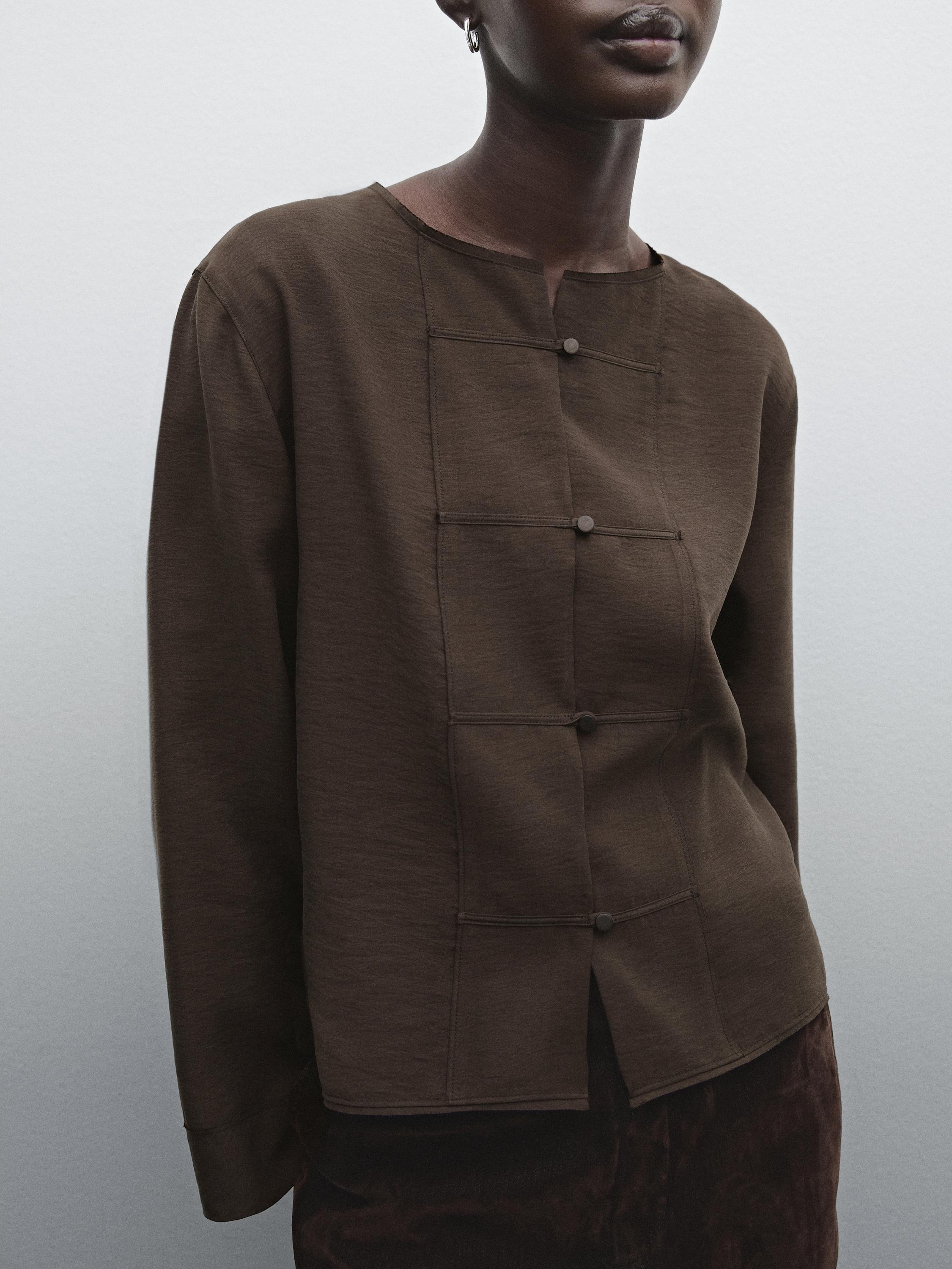 Flowing shirt with button detail on the chest - Brown | ZARA Flowing shirt with button detail on the chest - Brown | ZARA