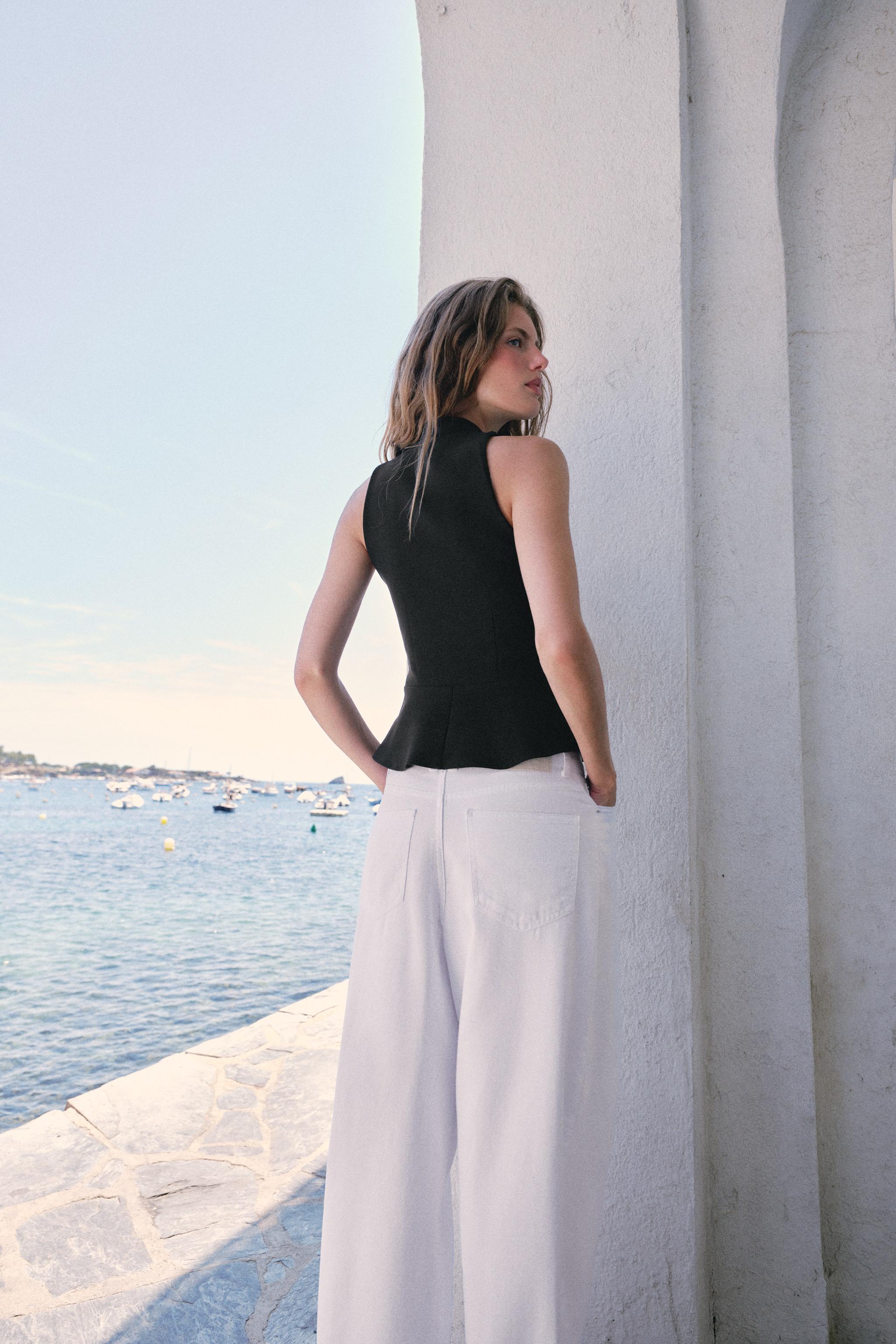 Zara Süslü Düğmeli Peplum Top görsel 5