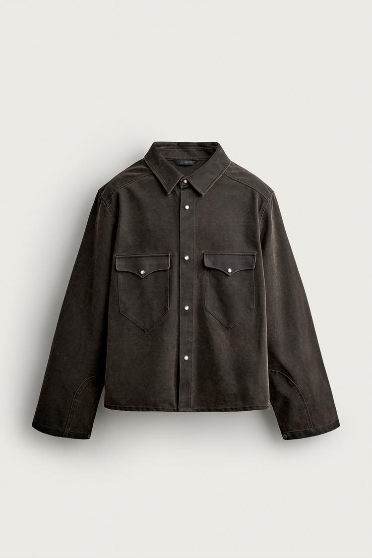 WASHED FAUX SUEDE OVERSHIRT