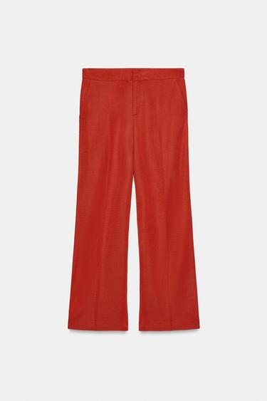 Zara SATIN EFFECT WIDE LEG PANTS - Brick