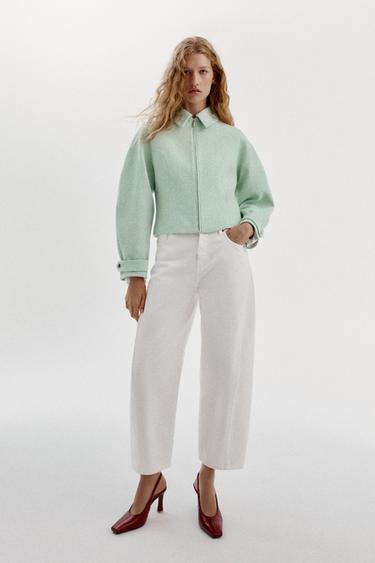 CAZADORA ESTRUTURA CREMALLEIRA - Cru / Verde de Zara - Imaxe 0
