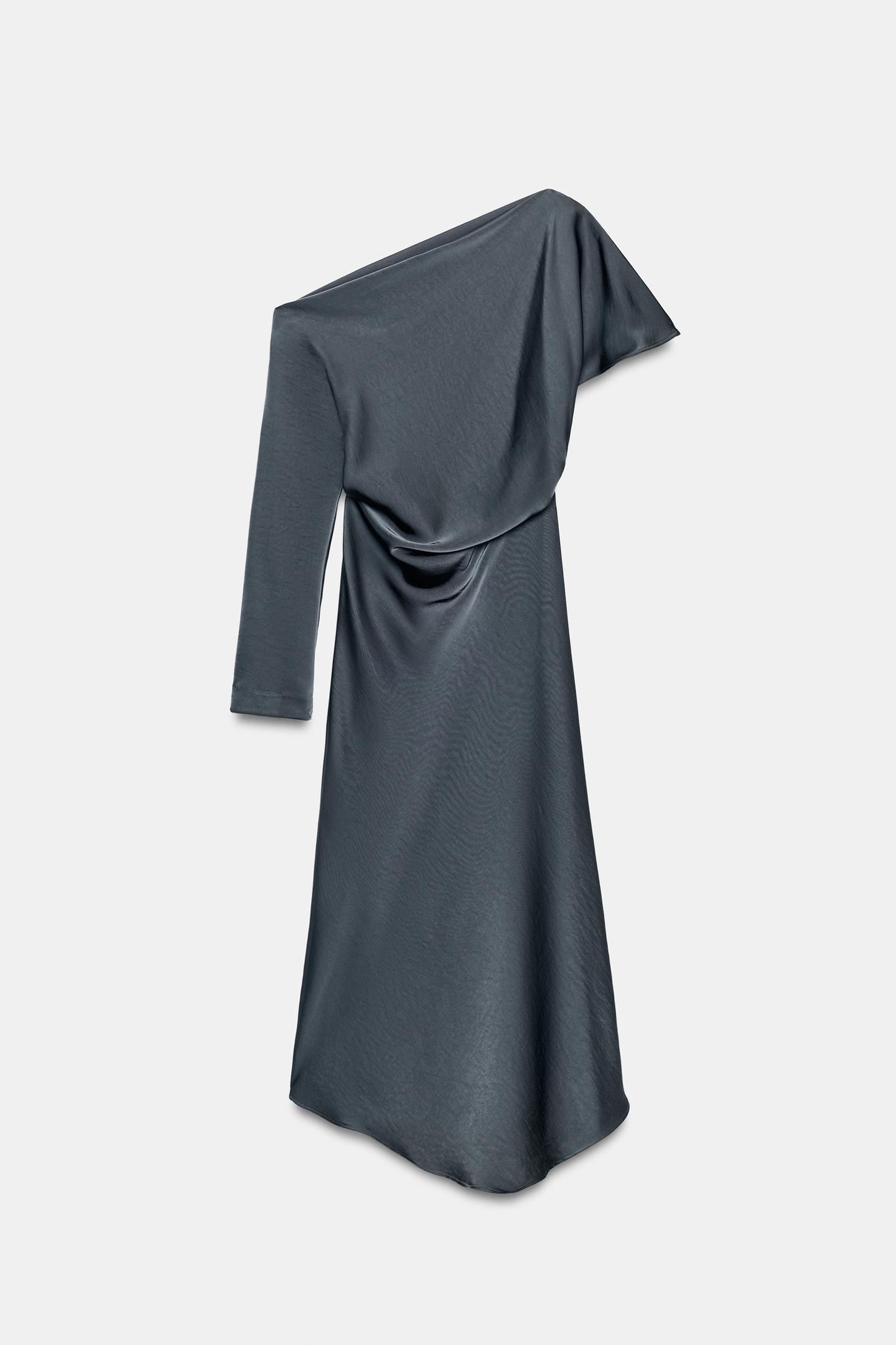 Женское платье Zara Asymmetric Satin Maxi, цвет: Серый — фото 6