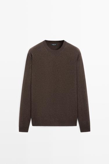 Wool blend round neck knit sweater — Chocolate 1
