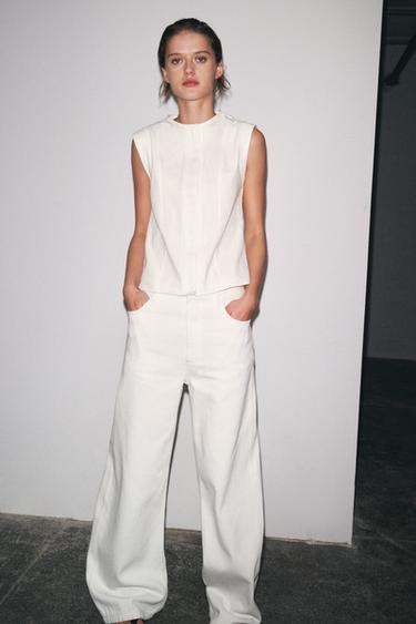 ZW COLLECTION DENIM TOP - Oyster-white by Zara - Image 6