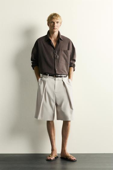 BERMUDA WIDE FIT PLIEGUES - Beige claro de Zara - Imagen 0