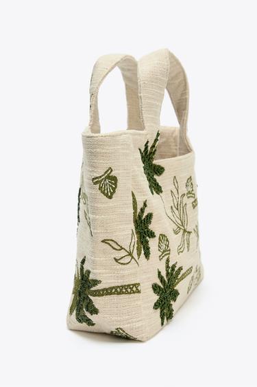 EMBROIDERED FABRIC TOTE BAG - Ecru by Zara - Image 3