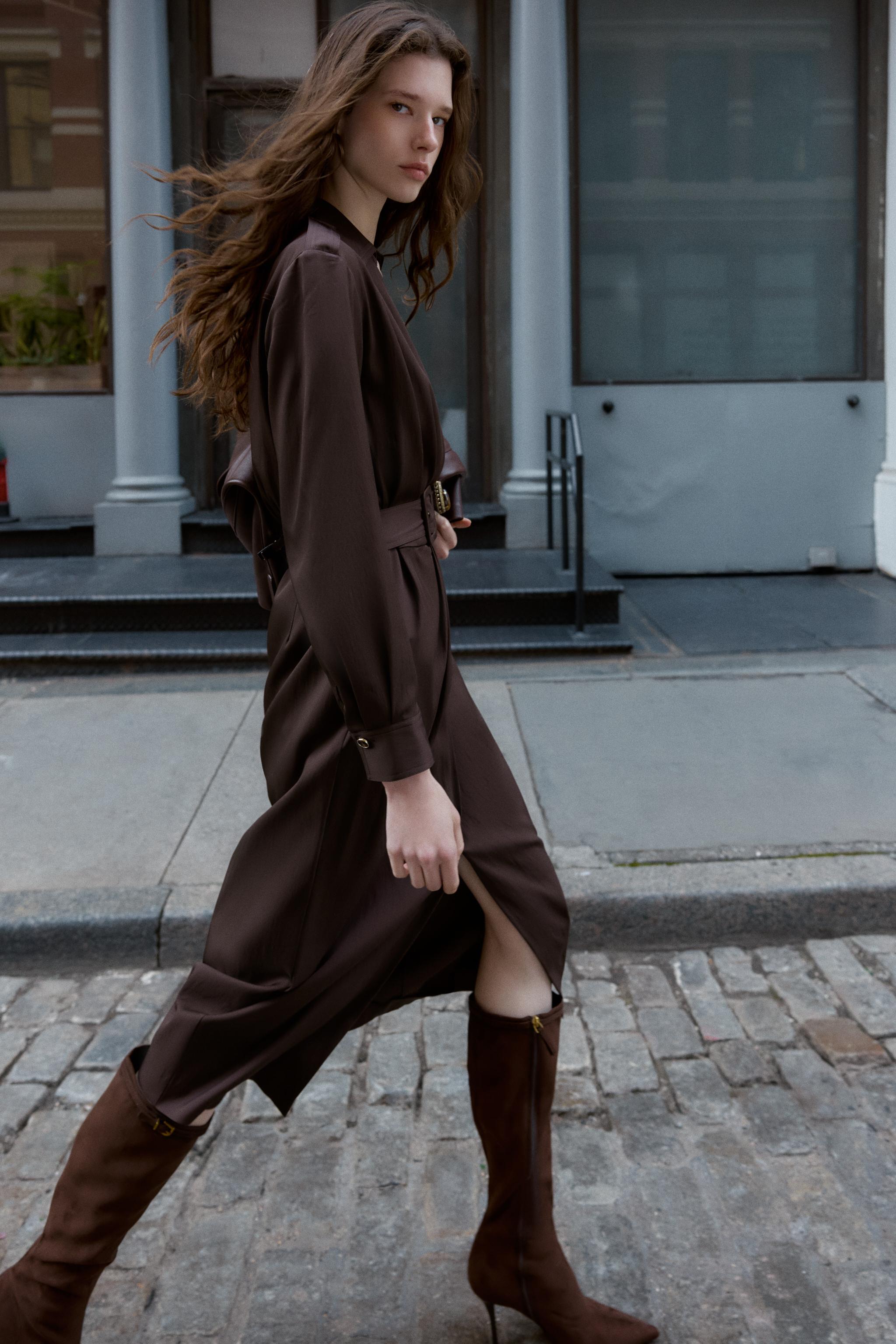 BELTED WRAP MIDI DRESS