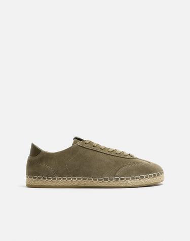 LEDER-ESPADRILLES MIT JUTE - Khakigrün von Zara