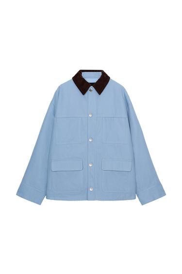 QUILTED JACKET WITH CONTRAST COLLAR - Sky blue by Zara