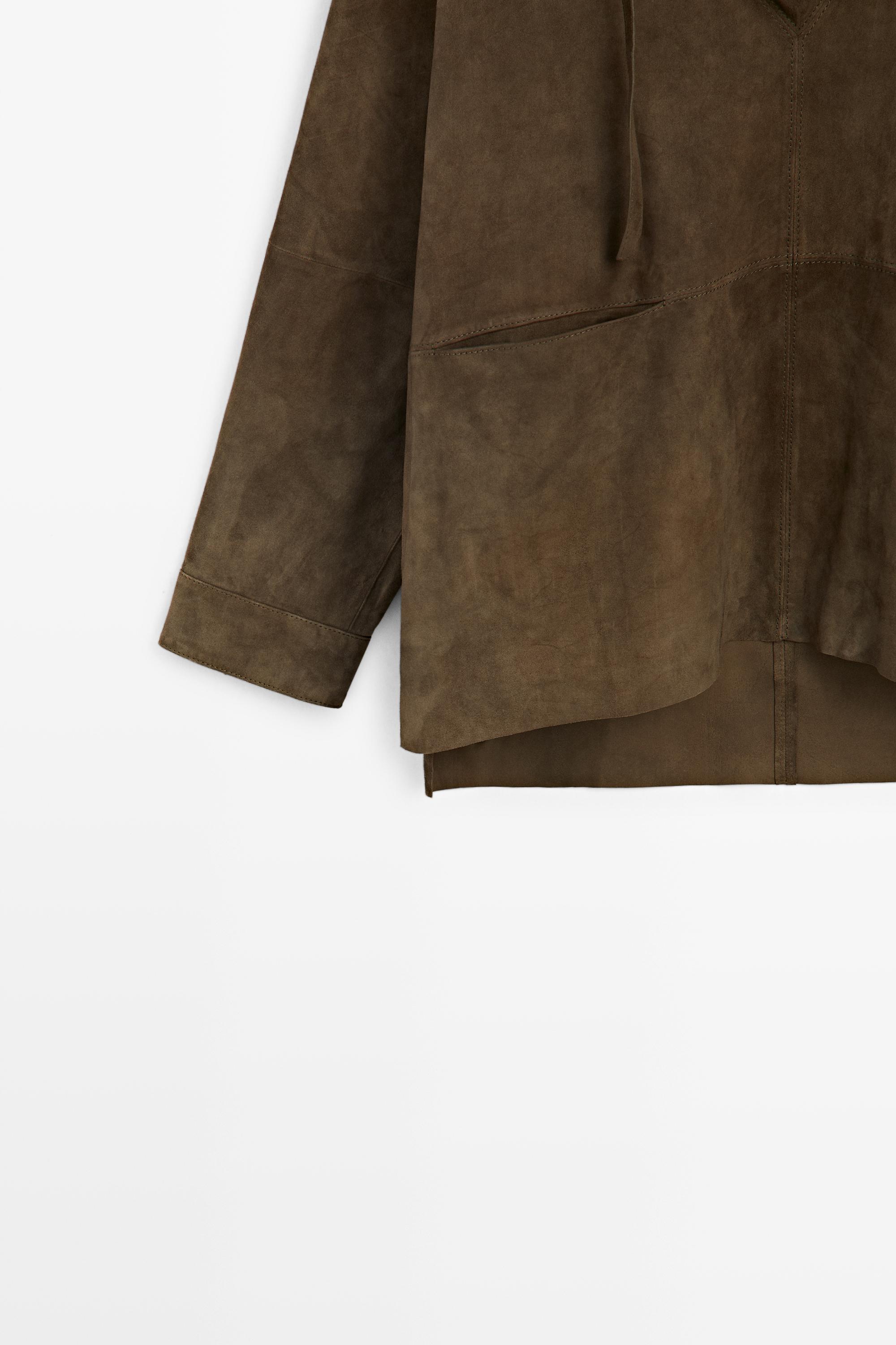 High-neck suede shirt