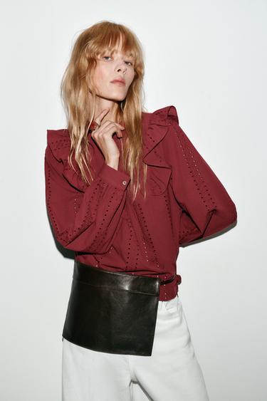 ROMANTIC BLOUSE WITH CUTWORK EMBROIDERY - Burgundy by Zara - Image 2
