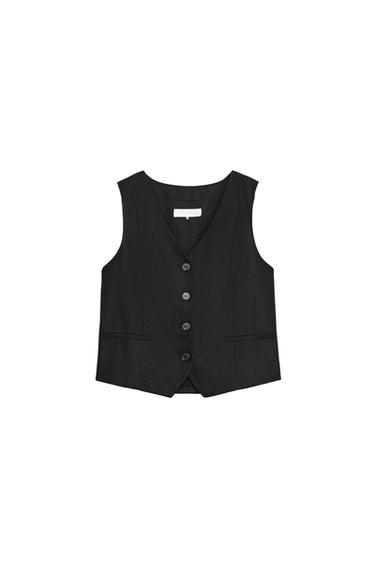 CHALECO CON LINO BOTONES - Negro de Zara