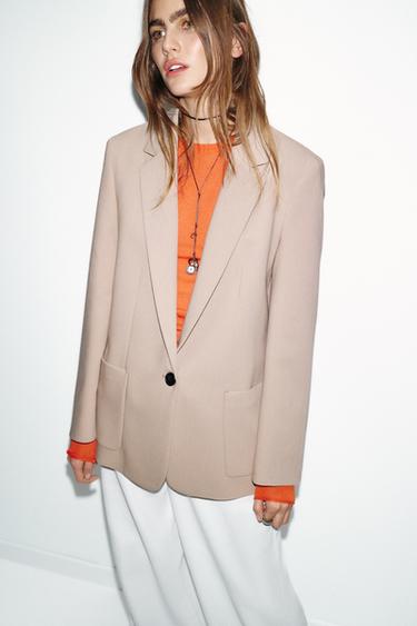STRAIGHT BLAZER WITH SHOULDER PADS - Sand by Zara