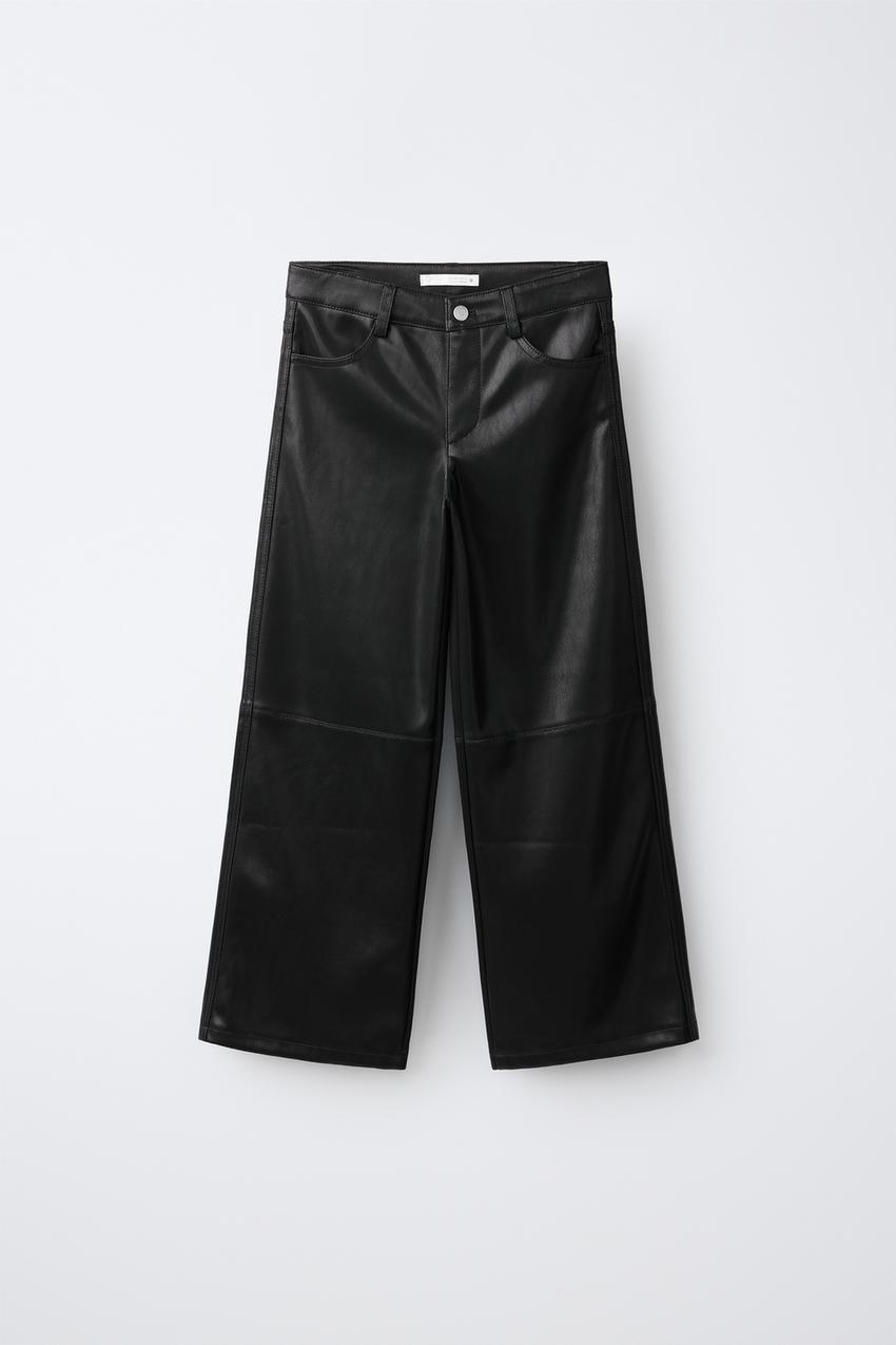 フェイクレザー ワイドレッグパンツ - ブラック | ZARA Japan / 日本