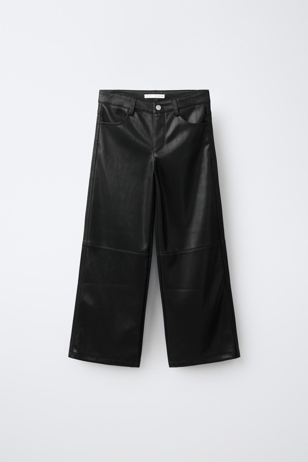 FAUX LEATHER WIDE-LEG PANTS — Black