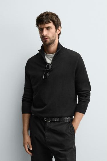 100% WOOL QUARTER-ZIP SWEATER - Black by Zara