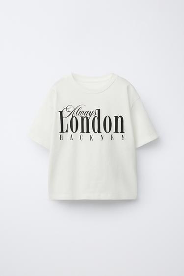 Zara TEXT PRINT T-SHIRT - Oyster-white