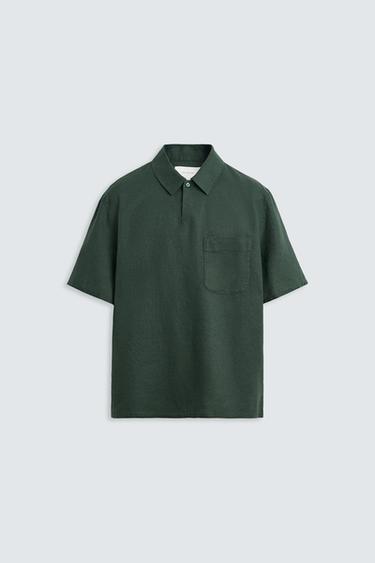 CAMISA POLO 100% LINHO - Verde-garrafa-escuro da Zara