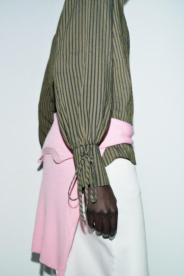STRIPED SHIRT WITH BOWS - Dark khaki by Zara - Image 4