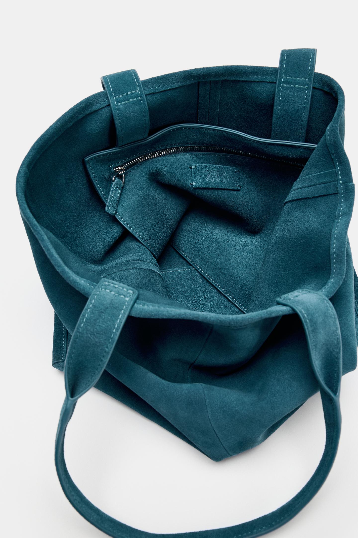 Женская сумка Zara Leather Shopper, цвет: Синий — фото 6