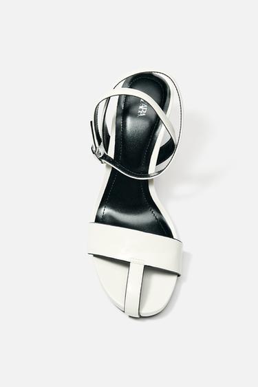 LEATHER OPEN-TOE HIGH-HEEL SANDALS - White by Zara