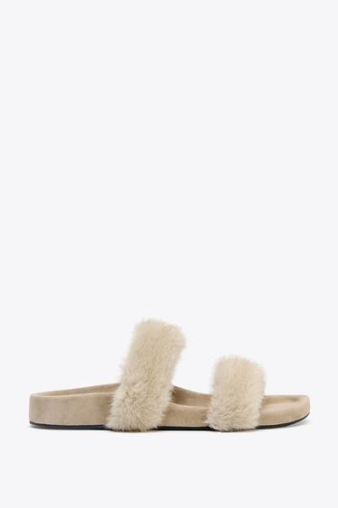 SANDÁLIA RASTEIRA COM EFEITO DE PELO - Bege da Zara - Imagem 0