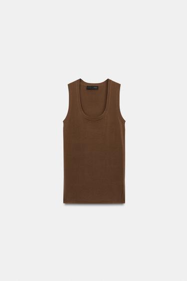 Zara EXTRA-FINE KNIT TOP - Light brown