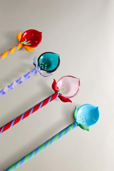 SET OF FLORAL GLASS DESSERT SPOONS (SET OF 4) - striped by Zara - Image 2