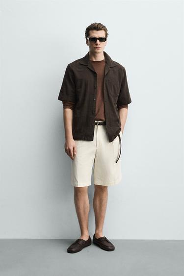 Zara REGULAR FIT TEXTURED SHIRT - Brown - Image 0