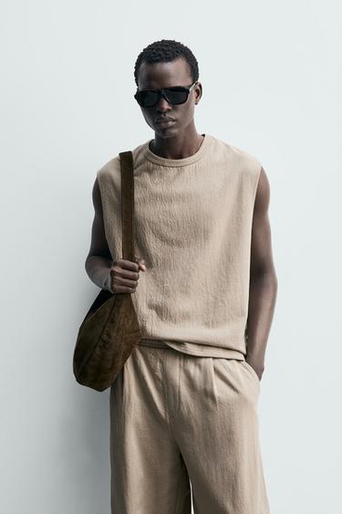 SUADOIRO TANK RELAXED FIT TEXTURA - Beixe de Zara