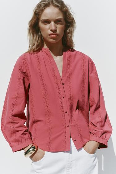 BLOUSE WITH CUTWORK EMBROIDERY - MARSALA by Zara
