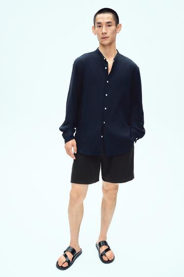 Zara 皺痕效果襯衫 - 海藍色