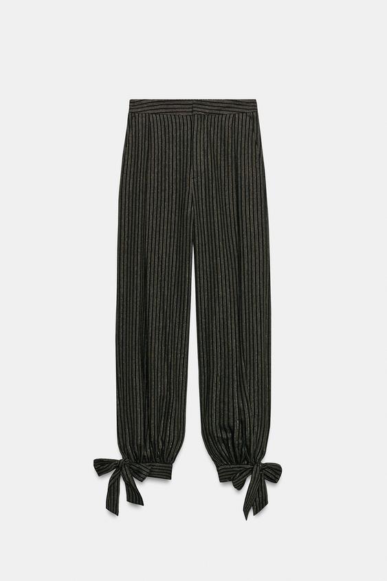 PANTALON BOUFFANT LACETS FIL MÉTALLISÉ - Noir / Vert de Zara - Image 8