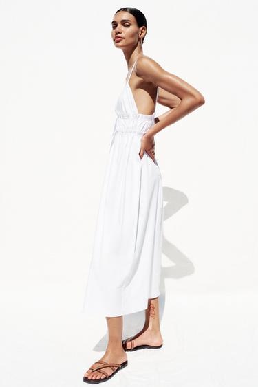 STRAPPY POPLIN MIDI DRESS - White by Zara