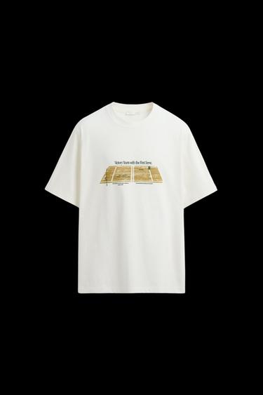 CONTRAST PRINT T-SHIRT - Ecru by Zara - Image 0