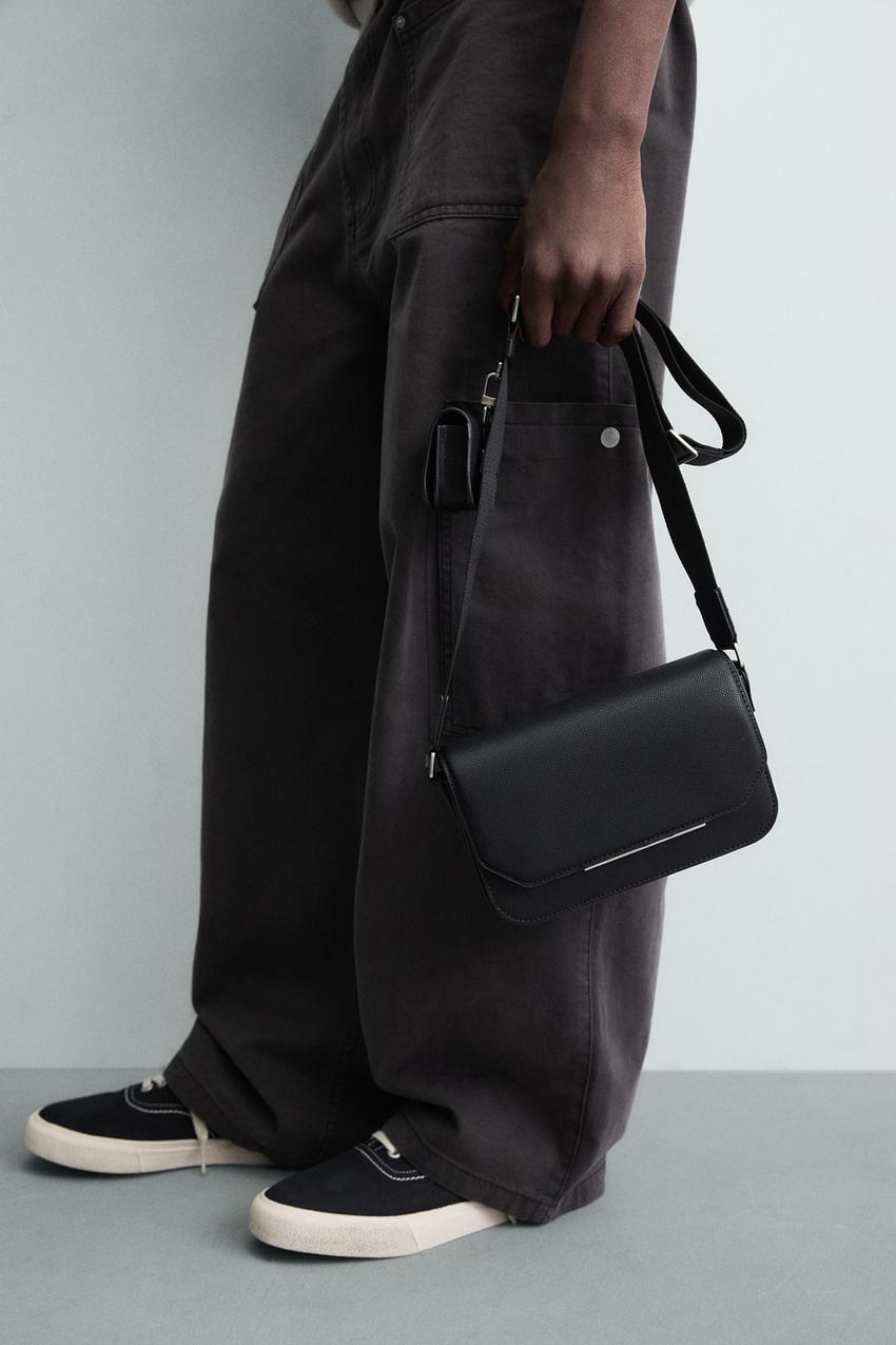 ZARA レザークロスボディバッグ M 限定版 ブラック スペイン発送 (ZARA 